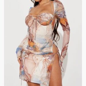 NWT Fashion Nova Boho Swirl Print Cutout Bodycon Dress - Size Small - Rave, Club